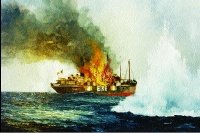 Artist’s impression of the Kerry Head, first Irish ship to be deliberately attacked. This and other pictures in this article are details from paintings by the marine artist, Kenneth King.